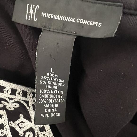 I.N.C International Concepts Embroidered Jersey Dress Knee Length Size Large BLK - Picture 10 of 11